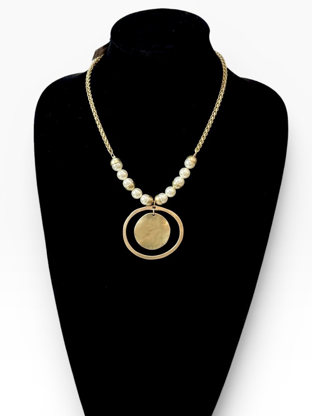 Chico’s Gold Pendant & Faux Pearl Statement Necklace | NWT
